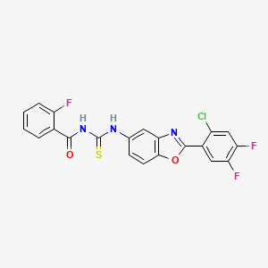 molecular formula C21H11ClF3N3O2S B12457229 N-{[2-(2-chloro-4,5-difluorophenyl)-1,3-benzoxazol-5-yl]carbamothioyl}-2-fluorobenzamide 