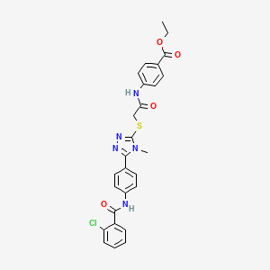 molecular formula C27H24ClN5O4S B12457231 ethyl 4-[({[5-(4-{[(2-chlorophenyl)carbonyl]amino}phenyl)-4-methyl-4H-1,2,4-triazol-3-yl]sulfanyl}acetyl)amino]benzoate 