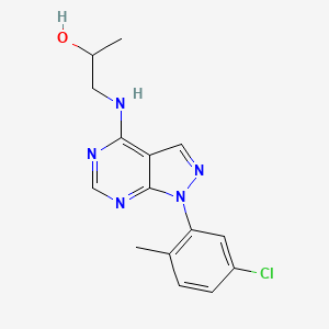 molecular formula C15H16ClN5O B12457273 1-{[1-(5-Chloro-2-methylphenyl)pyrazolo[3,4-D]pyrimidin-4-YL]amino}propan-2-OL 