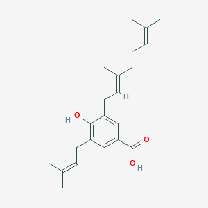 molecular formula C22H30O3 B1245737 桃叶珊瑚酸 A CAS No. 135743-12-3