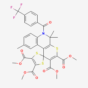 molecular formula C33H28F3NO9S3 B12457399 Tetramethyl 5',5',9'-trimethyl-6'-{[4-(trifluoromethyl)phenyl]carbonyl}-5',6'-dihydrospiro[1,3-dithiole-2,1'-thiopyrano[2,3-c]quinoline]-2',3',4,5-tetracarboxylate 