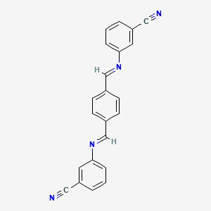 molecular formula C22H14N4 B12457412 3,3'-{benzene-1,4-diylbis[(E)methylylidenenitrilo]}dibenzonitrile 