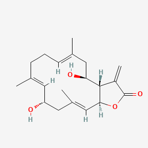 molecular formula C20H28O4 B1245744 (3aS,4S,6E,10E,12S,14E,15aS)-4,12-dihydroxy-6,10,14-trimethyl-3-methylidene-3a,4,5,8,9,12,13,15a-octahydrocyclotetradeca[b]furan-2-one 
