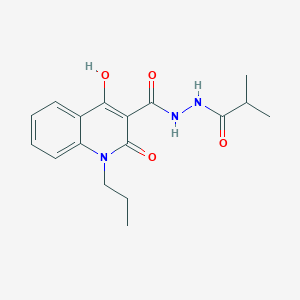 molecular formula C17H21N3O4 B12457453 4-hydroxy-N'-(2-methylpropanoyl)-2-oxo-1-propyl-1,2-dihydroquinoline-3-carbohydrazide 