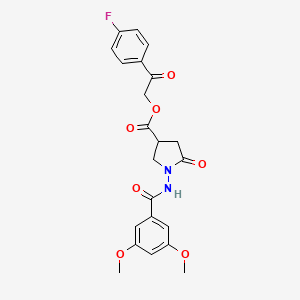 molecular formula C22H21FN2O7 B12457463 2-(4-Fluorophenyl)-2-oxoethyl 1-{[(3,5-dimethoxyphenyl)carbonyl]amino}-5-oxopyrrolidine-3-carboxylate 