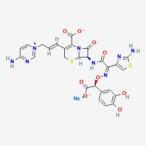 sodium;(6R,7R)-3-[(E)-3-(4-aminopyrimidin-1-ium-1-yl)prop-1-enyl]-7-[[(2Z)-2-(2-amino-1,3-thiazol-4-yl)-2-[(S)-carboxylato-(3,4-dihydroxyphenyl)methoxy]iminoacetyl]amino]-8-oxo-5-thia-1-azabicyclo[4.2.0]oct-2-ene-2-carboxylate