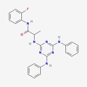 molecular formula C24H22FN7O B12457677 N~2~-[4,6-bis(phenylamino)-1,3,5-triazin-2-yl]-N-(2-fluorophenyl)alaninamide 