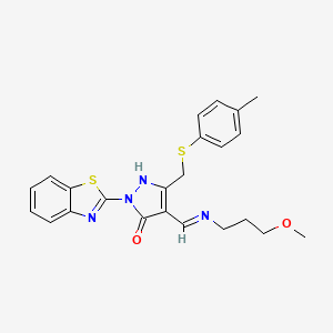 (4E)-2-(1,3-benzothiazol-2-yl)-4-{[(3-methoxypropyl)amino]methylidene}-5-{[(4-methylphenyl)sulfanyl]methyl}-2,4-dihydro-3H-pyrazol-3-one