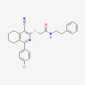 molecular formula C26H24ClN3OS B12457860 2-{[1-(4-chlorophenyl)-4-cyano-5,6,7,8-tetrahydroisoquinolin-3-yl]sulfanyl}-N-(2-phenylethyl)acetamide 