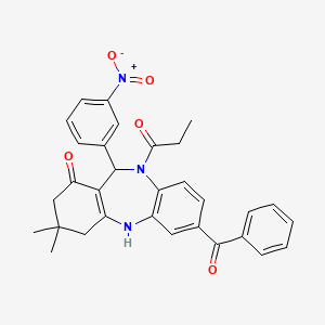 3,3-dimethyl-11-(3-nitrophenyl)-7-(phenylcarbonyl)-10-propanoyl-2,3,4,5,10,11-hexahydro-1H-dibenzo[b,e][1,4]diazepin-1-one