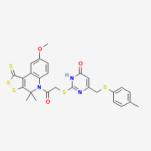 2-[(4-hydroxy-6-{[(4-methylphenyl)sulfanyl]methyl}pyrimidin-2-yl)sulfanyl]-1-(8-methoxy-4,4-dimethyl-1-thioxo-1,4-dihydro-5H-[1,2]dithiolo[3,4-c]quinolin-5-yl)ethanone