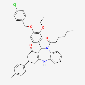 molecular formula C41H43ClN2O4 B12458084 1-[11-{4-[(4-chlorobenzyl)oxy]-3-ethoxyphenyl}-1-hydroxy-3-(4-methylphenyl)-2,3,4,11-tetrahydro-10H-dibenzo[b,e][1,4]diazepin-10-yl]hexan-1-one 