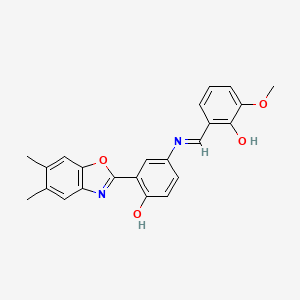 molecular formula C23H20N2O4 B12458318 2-(5,6-dimethyl-1,3-benzoxazol-2-yl)-4-{[(E)-(2-hydroxy-3-methoxyphenyl)methylidene]amino}phenol 