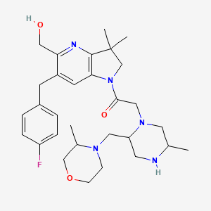 molecular formula C30H42FN5O3 B12458444 1-{6-[(4-fluorophenyl)methyl]-5-(hydroxymethyl)-3,3-dimethyl-2H-pyrrolo[3,2-b]pyridin-1-yl}-2-{5-methyl-2-[(3-methylmorpholin-4-yl)methyl]piperazin-1-yl}ethanone 