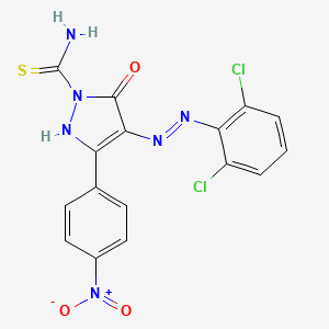 molecular formula C16H10Cl2N6O3S B12458450 (4Z)-4-[2-(2,6-dichlorophenyl)hydrazinylidene]-3-(4-nitrophenyl)-5-oxo-4,5-dihydro-1H-pyrazole-1-carbothioamide 