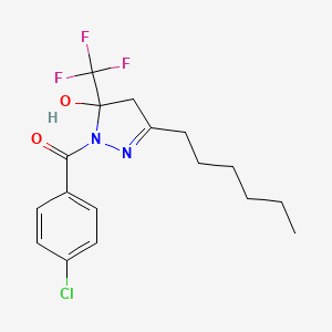 (4-chlorophenyl)[3-hexyl-5-hydroxy-5-(trifluoromethyl)-4,5-dihydro-1H-pyrazol-1-yl]methanone