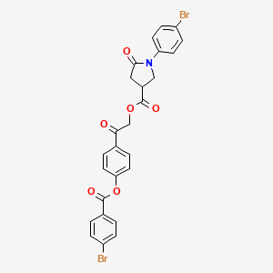 molecular formula C26H19Br2NO6 B12458513 2-(4-{[(4-Bromophenyl)carbonyl]oxy}phenyl)-2-oxoethyl 1-(4-bromophenyl)-5-oxopyrrolidine-3-carboxylate 