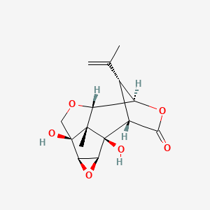 molecular formula C15H18O6 B1245863 (1R,2S,4R,5R,8S,9R,12S,13R,14R)-1,5-dihydroxy-13-methyl-14-prop-1-en-2-yl-3,7,10-trioxapentacyclo[6.4.1.19,12.02,4.05,13]tetradecan-11-one 