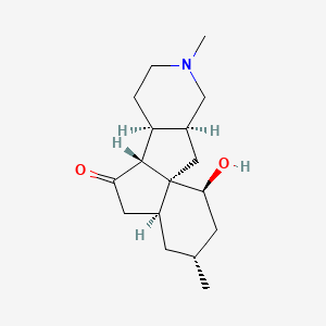 molecular formula C17H27NO2 B1245871 (1S,3S,8S,9R,12S,14R,16S)-16-hydroxy-5,14-dimethyl-5-azatetracyclo[7.7.0.01,12.03,8]hexadecan-10-one 
