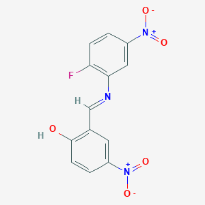 molecular formula C13H8FN3O5 B12458746 Phenol, 2-(2-fluoro-5-nitrophenyliminomethyl)-4-nitro- 