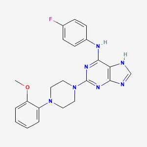 molecular formula C22H22FN7O B12458761 N-(4-fluorophenyl)-2-[4-(2-methoxyphenyl)piperazin-1-yl]-9H-purin-6-amine 