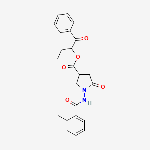 molecular formula C23H24N2O5 B12458811 1-Oxo-1-phenylbutan-2-yl 1-{[(2-methylphenyl)carbonyl]amino}-5-oxopyrrolidine-3-carboxylate 