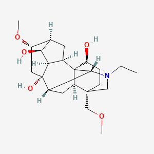 molecular formula C23H37NO5 B1245885 (1S,2R,3R,4S,5S,6S,8S,9S,10R,13S,16S,17R)-11-ethyl-6-methoxy-13-(methoxymethyl)-11-azahexacyclo[7.7.2.12,5.01,10.03,8.013,17]nonadecane-4,8,16-triol CAS No. 7633-68-3