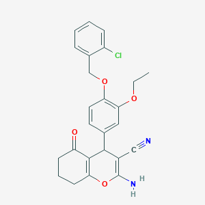 molecular formula C25H23ClN2O4 B12459040 2-amino-4-{4-[(2-chlorobenzyl)oxy]-3-ethoxyphenyl}-5-oxo-5,6,7,8-tetrahydro-4H-chromene-3-carbonitrile 