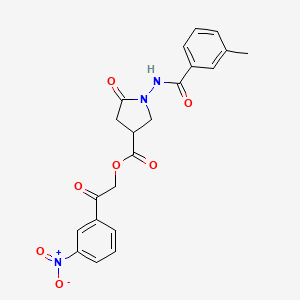 molecular formula C21H19N3O7 B12459110 2-(3-Nitrophenyl)-2-oxoethyl 1-{[(3-methylphenyl)carbonyl]amino}-5-oxopyrrolidine-3-carboxylate 