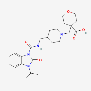 molecular formula C24H34N4O5 B1245929 4-{[4-({[(3-isopropyl-2-oxo-2,3-dihydro-1H-benzimidazol-1-yl)carbonyl]amino}methyl)piperidin-1-yl]methyl}tetrahydro-2H-pyran-4-carboxylic acid 