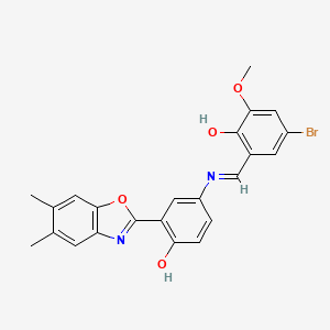 molecular formula C23H19BrN2O4 B12459390 4-bromo-2-[(E)-{[3-(5,6-dimethyl-1,3-benzoxazol-2-yl)-4-hydroxyphenyl]imino}methyl]-6-methoxyphenol 