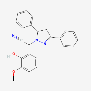 molecular formula C24H21N3O2 B12459580 (3,5-diphenyl-4,5-dihydro-1H-pyrazol-1-yl)(2-hydroxy-3-methoxyphenyl)acetonitrile 