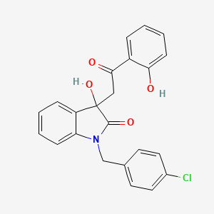 molecular formula C23H18ClNO4 B12459695 1-(4-chlorobenzyl)-3-hydroxy-3-[2-(2-hydroxyphenyl)-2-oxoethyl]-1,3-dihydro-2H-indol-2-one 