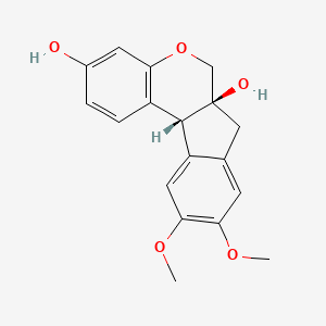 molecular formula C18H18O5 B1245993 (6aS,11bR)-9,10-dimethoxy-7,11b-dihydro-6H-indeno[2,1-c]chromene-3,6a-diol 