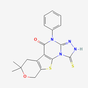 12,12-dimethyl-7-phenyl-3-sulfanylidene-13-oxa-16-thia-2,4,5,7-tetrazatetracyclo[7.7.0.02,6.010,15]hexadeca-1(9),5,10(15)-trien-8-one