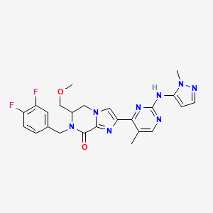 molecular formula C24H24F2N8O2 B12460442 7-[(3,4-difluorophenyl)methyl]-6-(methoxymethyl)-2-{5-methyl-2-[(2-methylpyrazol-3-yl)amino]pyrimidin-4-yl}-5H,6H-imidazo[1,2-a]pyrazin-8-one 