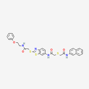 2-{[2-(naphthalen-2-ylamino)-2-oxoethyl]sulfanyl}-N-[2-({2-oxo-2-[(2-phenoxyethyl)amino]ethyl}sulfanyl)-1,3-benzothiazol-6-yl]acetamide