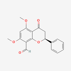 molecular formula C18H16O5 B1246061 (2S)-5,7-Dimethoxy-8-formylflavanone 