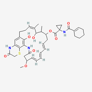 molecular formula C39H49N3O8S B1246069 (4Z,10E,12E,14E)-6,28-Dihydroxy-16-methoxy-5,7-dimethyl-18,24-dioxo-22-thia-19,25-diazatricyclo[18.7.1.0(21,26)]octacosa-1(28),4,10,12,14,20,26-heptaen-8-yl 1-[(1-cyclohexen-1-ylcarbonyl)amino]cyclopropanecarboxylate 