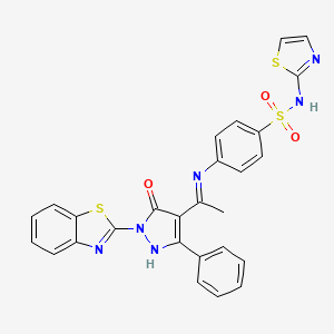 4-({(1E)-1-[1-(1,3-benzothiazol-2-yl)-5-hydroxy-3-phenyl-1H-pyrazol-4-yl]ethylidene}amino)-N-(1,3-thiazol-2-yl)benzenesulfonamide