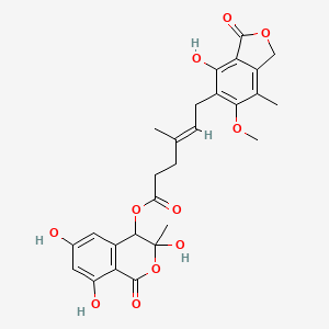 molecular formula C27H28O11 B1246126 (3,6,8-trihydroxy-3-methyl-1-oxo-4H-isochromen-4-yl) (E)-6-(4-hydroxy-6-methoxy-7-methyl-3-oxo-1H-2-benzofuran-5-yl)-4-methylhex-4-enoate 