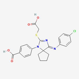 4-{(4E)-2-[(carboxymethyl)sulfanyl]-4-[(4-chlorophenyl)imino]-1,3-diazaspiro[4.4]non-2-en-1-yl}benzoic acid