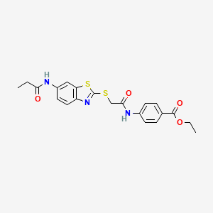 Ethyl 4-[({[6-(propanoylamino)-1,3-benzothiazol-2-yl]sulfanyl}acetyl)amino]benzoate