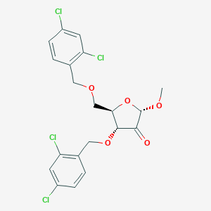 molecular formula C20H18Cl4O5 B124620 1-O-甲基-3,5-双-O-[(2,4-二氯苯基)甲基]-α-D-赤式-戊呋喃糖-2-乌洛糖 CAS No. 443642-30-6