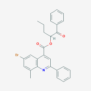 molecular formula C28H24BrNO3 B12462278 1-Oxo-1-phenylpentan-2-yl 6-bromo-8-methyl-2-phenylquinoline-4-carboxylate 