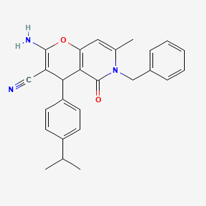 molecular formula C26H25N3O2 B12462472 2-amino-6-benzyl-7-methyl-5-oxo-4-[4-(propan-2-yl)phenyl]-5,6-dihydro-4H-pyrano[3,2-c]pyridine-3-carbonitrile 