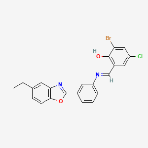 molecular formula C22H16BrClN2O2 B12462589 2-bromo-4-chloro-6-[(E)-{[3-(5-ethyl-1,3-benzoxazol-2-yl)phenyl]imino}methyl]phenol 