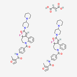 molecular formula C74H80F4N8O12 B1246267 (E)-but-2-enedioic acid;N-[4-[(5Z)-4,4-difluoro-5-[2-oxo-2-(4-piperidin-1-ylpiperidin-1-yl)ethylidene]-2,3-dihydro-1-benzazepine-1-carbonyl]phenyl]-2-methylfuran-3-carboxamide 