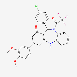 6-(4-chlorophenyl)-9-(3,4-dimethoxyphenyl)-5-(2,2,2-trifluoroacetyl)-8,9,10,11-tetrahydro-6H-benzo[b][1,4]benzodiazepin-7-one