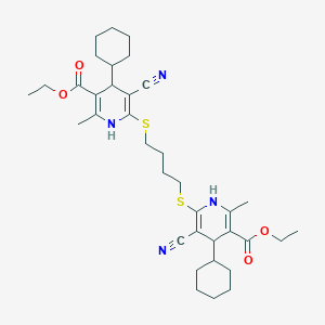 molecular formula C36H50N4O4S2 B12462864 Diethyl 6,6'-(butane-1,4-diyldisulfanediyl)bis(5-cyano-4-cyclohexyl-2-methyl-1,4-dihydropyridine-3-carboxylate) 